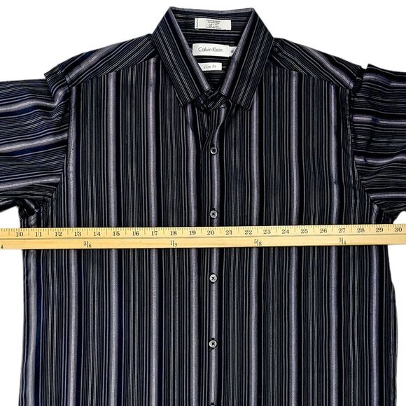 Calvin Klein Slim Fit Men's Long Sleeve Collared Shirt Sz 18 (Black and Gray) - Picture 4 of 9